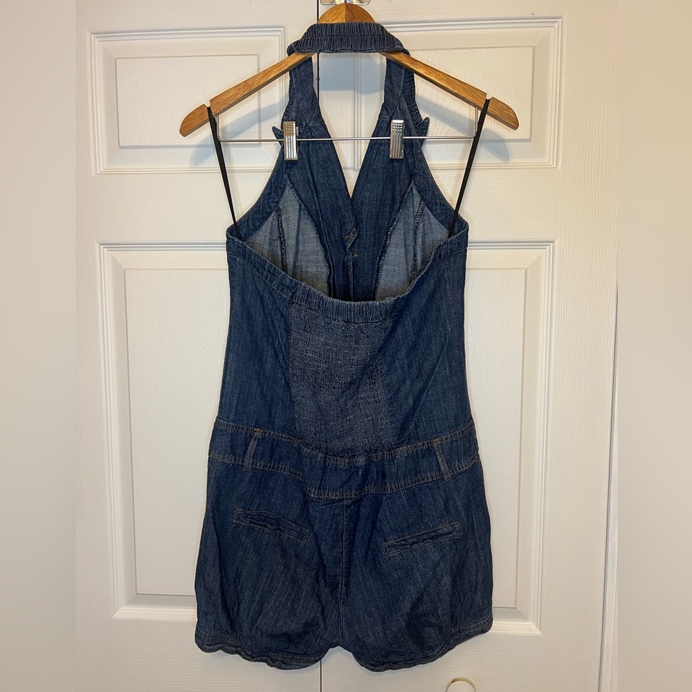 AKIRA Red Label Denim Halter Romper Size L - Picture 2 of 11